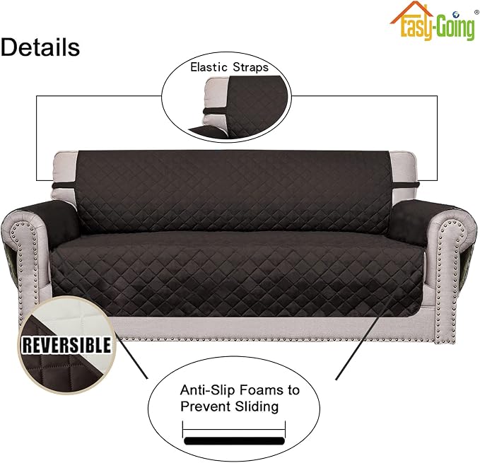 Easy-Going Reversible Couch Cover, Oversized Chair, Chocolate/Ivory | Machine Washable Slipcover For Dogs, Water Resistant Furniture Mat For Living Room, Non-Slip Sofa Cover, Pet Friendly