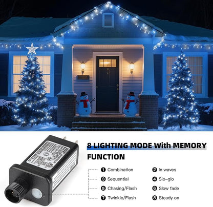 Christmas String Lights, 105ft 300 LED Christmas Lights | 8 Modes Memory Function & Timer- UL Certified Outdoor Indoor Christmas Fairy Lights for Tree, Garden, Party(Blue + White)