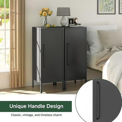 Metal Storage Cabinet with Door & 2 Adjustable Shelves 39.5” Small Storage Cabinet with Magnetic Closure for Home Office Garage Kitchen (Black)