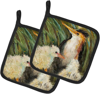 Caroline's Treasures JMK1225PTHD Happy Family Pair of Pot Holders Kitchen Heat Resistant Pot Holders Sets Oven Hot Pads for Cooking Baking BBQ, 7 1/2 x 7 1/2