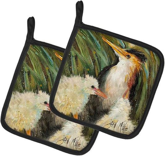 Caroline's Treasures JMK1225PTHD Happy Family Pair of Pot Holders Kitchen Heat Resistant Pot Holders Sets Oven Hot Pads for Cooking Baking BBQ, 7 1/2 x 7 1/2