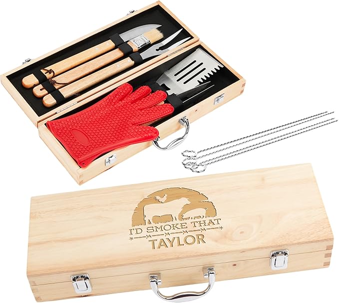 Personalized 11 Pcs Tailgating BBQ Grill Accessories Set Premium Stainless Steel Grilling Tools for Outdoor Cooking, Camping, Mancave, Backyard, Gifts for Men, Smoker Gift Ideas