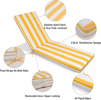 Only choice Outdoor Lounge Chair Cushions Patio Chaise Lounge Replacement Cushions Funiture Seat Cushions Chair Pads (Yellow White Striped-1 pcs)