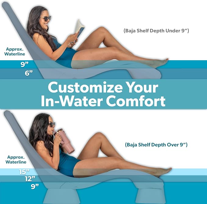 Coast Modern in Pool Lounge Chair - Waterproof & Weighted Chaise Lounger - Outdoor Pool Furniture for Patio or in Baja Shelf - Stone Blue