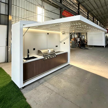Luxury Modular Outdoor Kitchen Island with Roof, Prefab Kitchen Kits with Sink, Grill, Burners, Storage Cabinet, Refrigerator, Backyard Patio Cooking Station