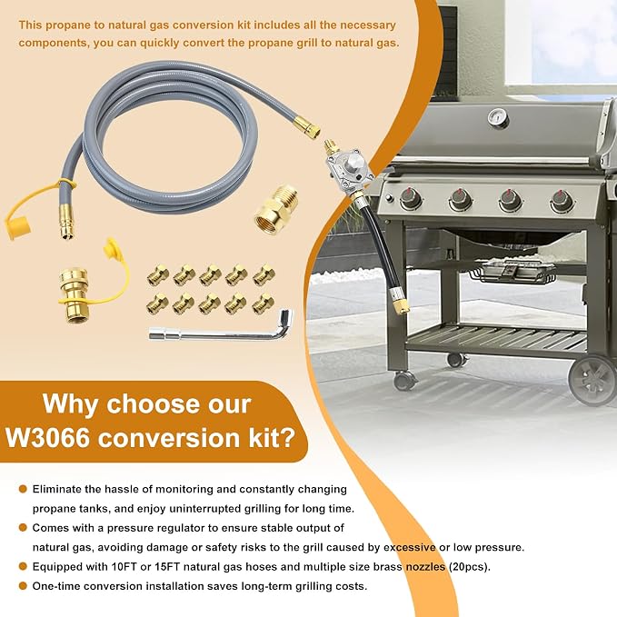 Propane to Natural Gas Conversion Kit for Grill Compatible with weber genesis, genesis II, spirit and spirit II etc,10FT 1/2" Natural Gas Conversion Kit with Regulator for weber Grills