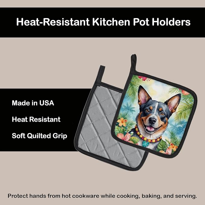 Caroline's Treasures Australian Cattle Dog Luau Pair of Pot Holders Kitchen Heat Resistant Pot Holders Sets Oven Hot Pads for Cooking Baking BBQ, 7 1/2 x 7 1/2