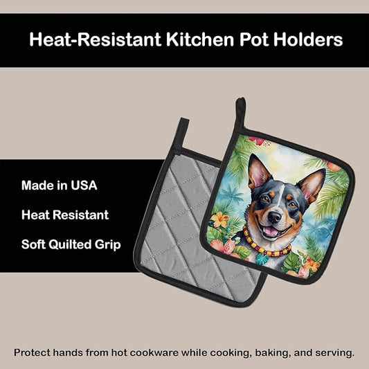 Caroline's Treasures Australian Cattle Dog Luau Pair of Pot Holders Kitchen Heat Resistant Pot Holders Sets Oven Hot Pads for Cooking Baking BBQ, 7 1/2 x 7 1/2