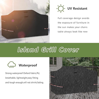 98 Inch Island Grill Cover - 600D Heavy Duty Waterproof All Weather Protection Outdoor Cover,Black