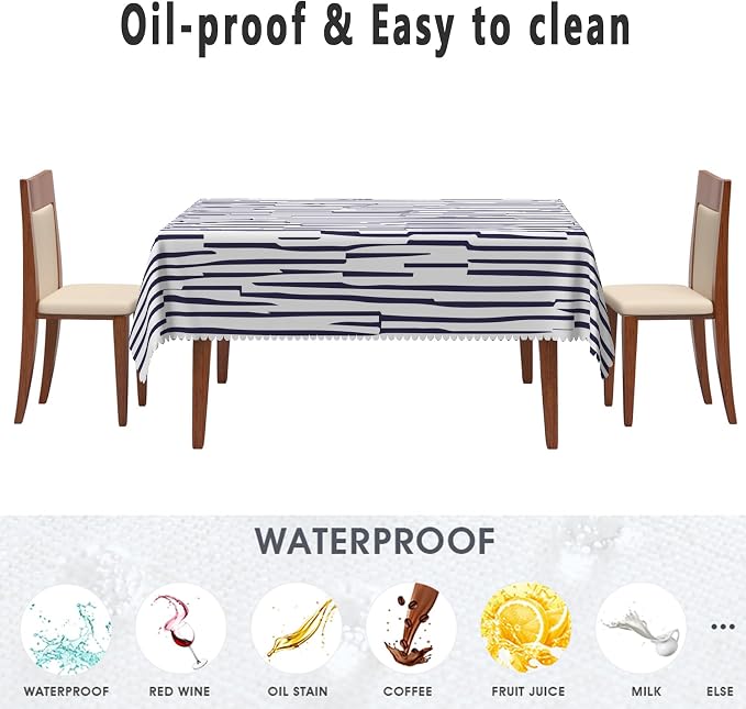 Navy Blue Stripes Tablecloth 52x70 Inch Rectangular Abstract Irregular Striped Table Cloth Dining Table Cover Dust-Proof Table Cover Protector for Home Restaurant Picnic Camping BBQ