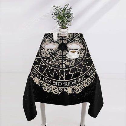 Vintage Viking Pattern Tablecloth, Viking Ancient Runic Helmet of Awe Celtic Dragon Table Cloth Water Resistant Wipeable Table Cover for Farmhouse Party Holiday Kitchen Dinner Table 55x55"
