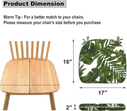 DYTXIII Set of 4 Outdoor Chair Cushions with Ties,Water Repellent Patio Chair Pads 17"x 16" for Outdoor Furniture,Round Corner Seat Cushions for Garden Yard Kitchen Palm Green