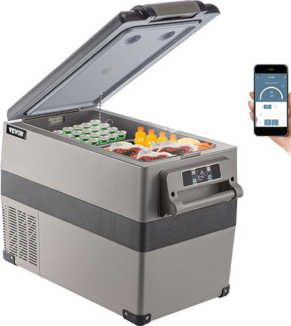VEVOR 12 Volt Refrigerator, 48 Quart (45L) Fast Cooling Car Fridge, Portable Freezer with App Control (-4℉~68℉), 12/24v DC & 110-240v AC for Travel, Truck, Camping and Home Use, Black