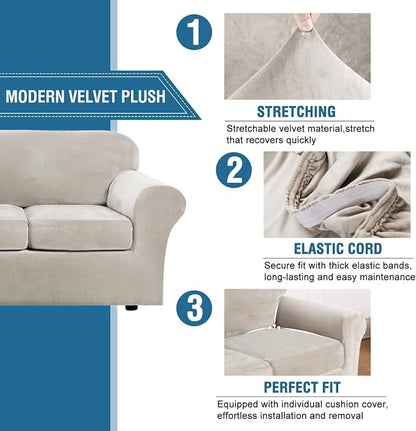H.VERSAILTEX Rich Polyester Spandex Blend 2 Piece Cover Chair Slipcover Sofa Cover Furniture Protector Couch Soft with Elastic Bottom Chair Couch Cover with Arms Width Up to 49 Inch(Chair, Oatmeal)