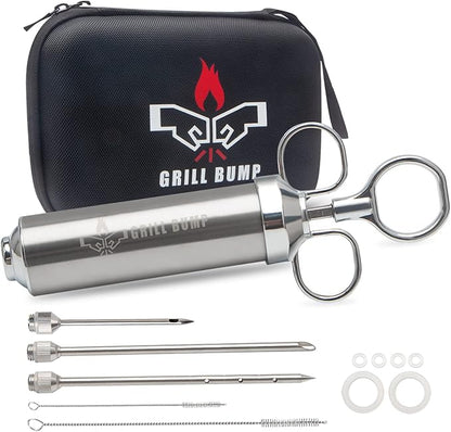 Grill Bump Meat Injector Syringe Kit for Smoker with 3 Flavor Food Injector Syringe Meat Needles, Injection Marinades Brine for Meat, Turkey; 2-oz, Including Paper and E-Book (PDF) User Manual