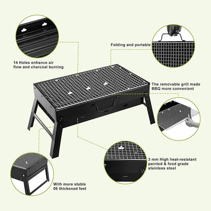 Portable BBQ Grill, Foldable Charcoal Grill Lightweight Smoker Grill for Outdoor Cooking Camping Hiking Picnics Tailgating Backpacking Party (Mini gril(17.7x10x11"))
