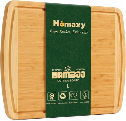 Homaxy Large Bamboo Cutting Boards for Kitchen,14.5x11.5" Wood L Cutting Board with Juice Groove, Wooden Butcher Block Chopping Board for Kitchen, Meat, Fruit & Vegetables - Pre Oiled, Two-Tone