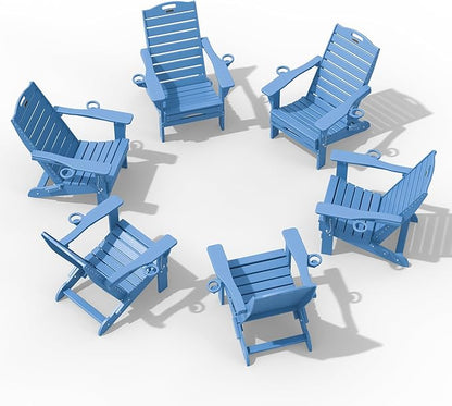 Adjustable Adirondack Chairs Set of 6 with Retractable Ottoman, HDPE Folding Adirondack Chair with Cup Holders, Weather Resistant for Backyard, Poolside & Fire Pit(Navy Blue)