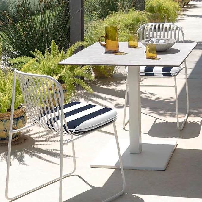 DYTXIII Set of 2 Outdoor Chair Cushions with Ties,Water Repellent Patio Chair Pads 17"x 16" for Outdoor Furniture,Round Corner Seat Cushions for Garden Yard Kitchen Cabana Navy
