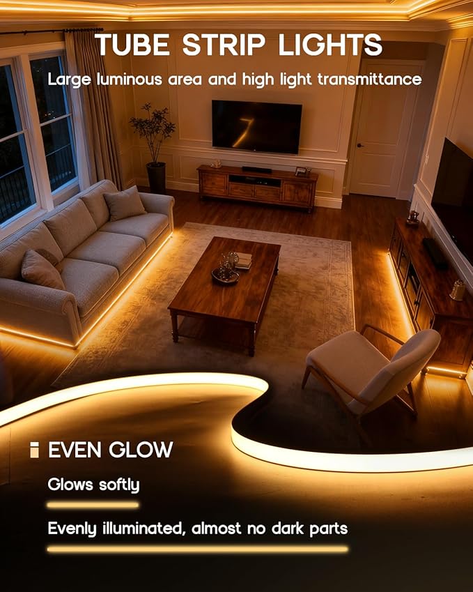 LED Strip Lights 16.4ft 110-120V,Dimmable Silicone Neon Rope Lights,Flexible Outdoor Waterproof Neon Strip Lights for Mirror,Kitchen,Cabinet,DIY Lighting