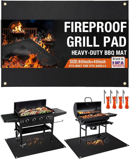 60 x 40 inch Under Grill Mats for Outdoor Grill, Double-Sided Fireproof, Waterproof, Oil and Waterproof Protective Mat for Grass and Deck, Outerdoor BBQ Fire Pit Fireplace Mat