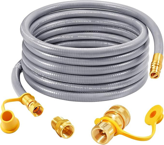 GasSaf 15 FT 1/2" ID Natural Gas Hose with Quick Connect Fitting, Natural Gas Conversion Kit for Gas Grill, Generator, Patio Heater and More - CSA Certified