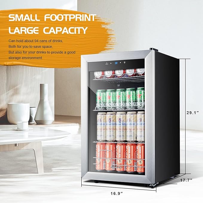 Kalamera 104 Cans Beverage Refrigerator Cooler, Mini Fridge with Glass Door for Soda Beer or Wine, Adjustable Shelves & Digital Temperature Display
