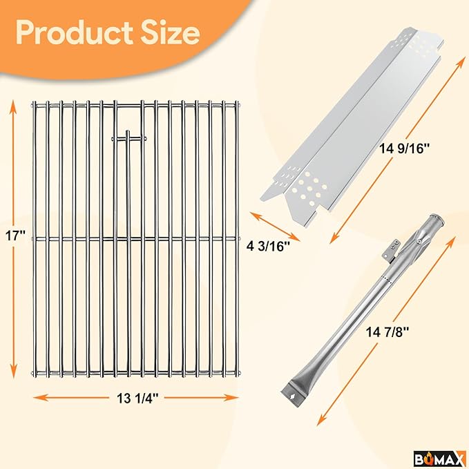 BQMAX Grill Parts for Nexgrill 5 Burner Gas Grill 720-0888 720-0888A 720-0888N, Cooking Grate, Heat Plates Shield and Burner for Nexgrill 5 Burner Replacement Parts for 720-0888 Nexgrills Part