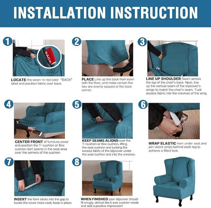 H.VERSAILTEX Wingback Chair Covers Velvet Plush Wing Chair Slipcover 1 Piece High Stretch Wing Back Chair Slipcovers Sofa Cover Furniture Cover with Elastic Bottom, Peacock Blue