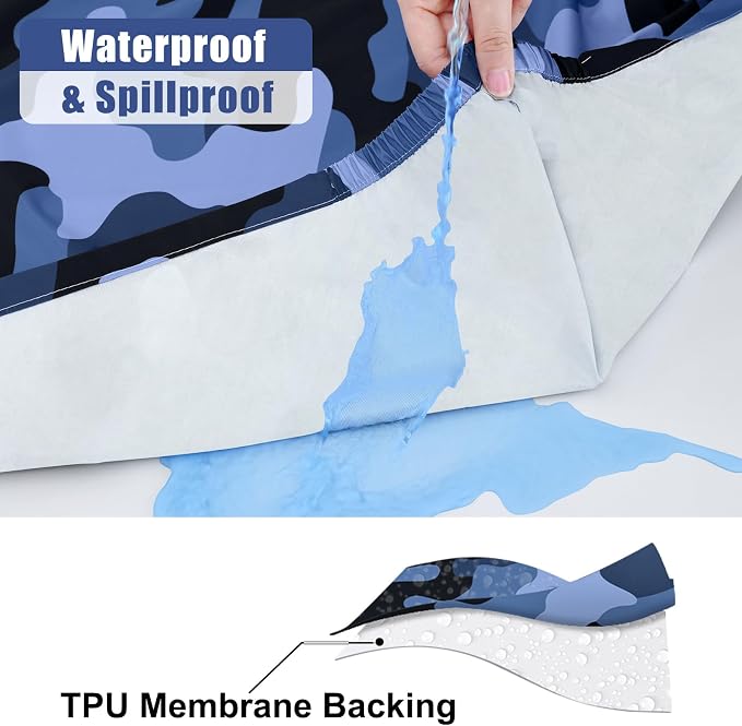 Smiry Picnic Table Cover with Bench Covers, Waterproof Elastic Fitted Tablecloth for 6 Foot Tables, Washable Polyester Camo Tablecloths for Camping & Patriotic Decor (Ocean Blue, 30x72 Inch 3-pc Set)