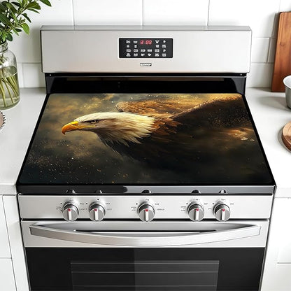 Multi-Design Stove Cover for Glass/Electric Stoves - 3-in-1 Heat-Resistant Protector Mat, Non-Slip Drying Rack 28"x20" (Eagle)