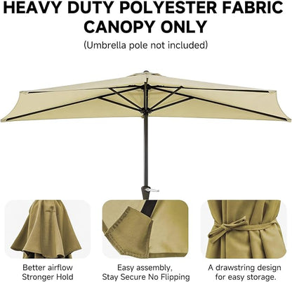 9FT 5Ribs Patio Half Umbrella Replacement Canopy Cover, Half Outdoor Umbrella Replacement Cloth, Market Yard Umbrellas Top Cover, Waterproof & UV-Protective (Only Canopy, Frame Not Included)