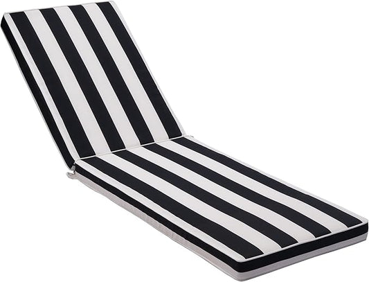Only choice Outdoor Lounge Chair Cushion Patio Chaise Lounge Replacement Cushions Funiture Seat Cushions Chair Pads (Black+White Stripes-1 pc)