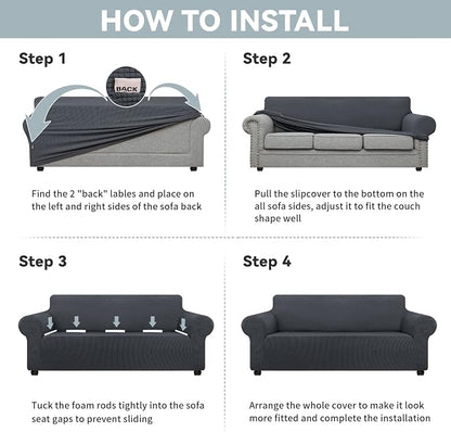 LURKA Stretch Oversized Sofa Slipcovers 1 Piece Couch Covers for 3 Cushion Couch Sofa Furniture Protector Full Sofa Covers with Elastic Bottom for Kids and Pet (X-Large, Dark Grey)