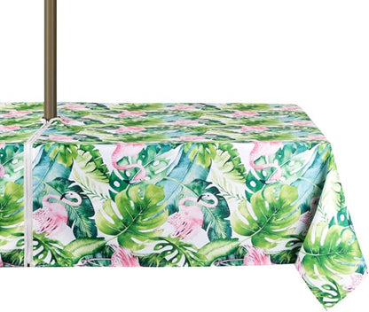 EHouseHome Outdoor Indoor 60x84 inch Rectangle Tablecloth with Umbrella Hole and Zipper, Waterproof Zippered Patio Cloths, Spring/Summer Table Covers for Backyard Circular Table/BBQs/Picnic
