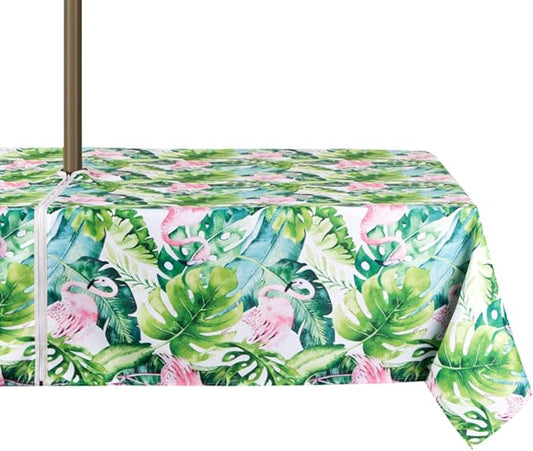 EHouseHome Outdoor Indoor 60x84 inch Rectangle Tablecloth with Umbrella Hole and Zipper, Waterproof Zippered Patio Cloths, Spring/Summer Table Covers for Backyard Circular Table/BBQs/Picnic