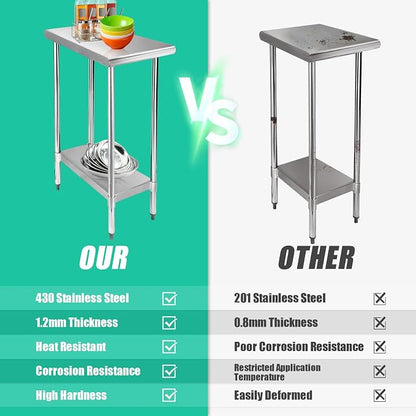 STABLEINK Stainless Steel Small Table with Undershelf 12x30 Inches for Prep | NSF Certified Heavy Duty Metal Work Table Workbench for Commercial Kitchen Restaurant Hotel Laundry Garage Chef Homemaker