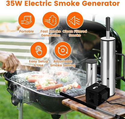 Electric Smoke Generator, 35W Adjustable Hot and Cold Smoker, 304 Stainless Steel Smoke Generator for Meats, Salmon & Cheeses, Works with Pellet Smokers & Gas Grills, Great Gift for Men, Dad