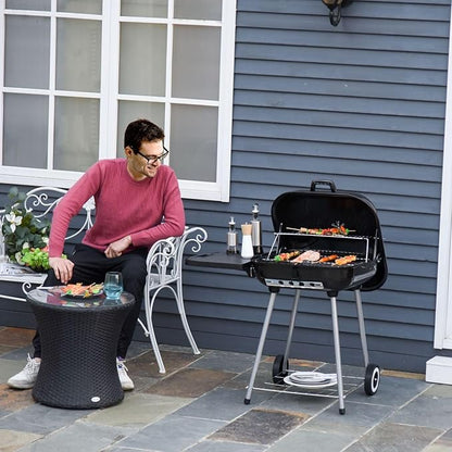 21" Portable Charcoal Grill with Wheels and Bottom Shelf