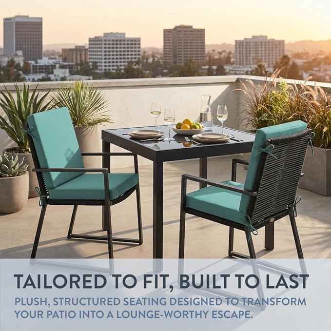 California Umbrella Outdoor Dining Chair, Set of 2 Patio Seat Cushions, 20 x 40 Inch, Premium Outdoor Memory Foam, Fade Resistant, Sunbrella Fabric, Fabric Ties, Aruba