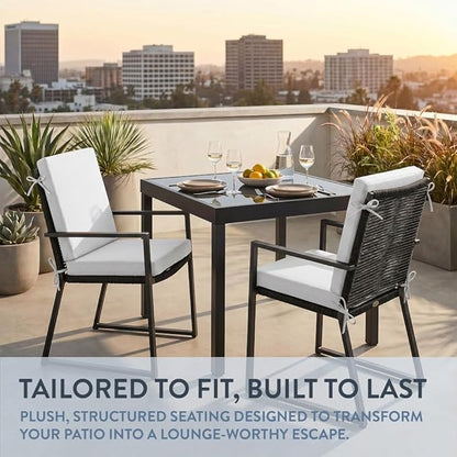 California Umbrella Outdoor Dining Chair, Set of 2 Patio Seat Cushions, 20 x 40 Inch, Premium Outdoor Memory Foam, Fade Resistant, Sunbrella Fabric, Fabric Ties, Natural