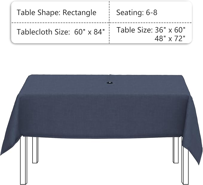 LVTXIII Outdoor Tablecloth with Umbrella Hole and Zipper, 60 x 84 Inch Water-Repellent Patio Table Cloth, Rectangle Table Covers for Backyard Garden, Navy Textured