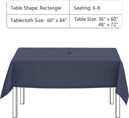 LVTXIII Outdoor Tablecloth with Umbrella Hole and Zipper, 60 x 84 Inch Water-Repellent Patio Table Cloth, Rectangle Table Covers for Backyard Garden, Navy Textured