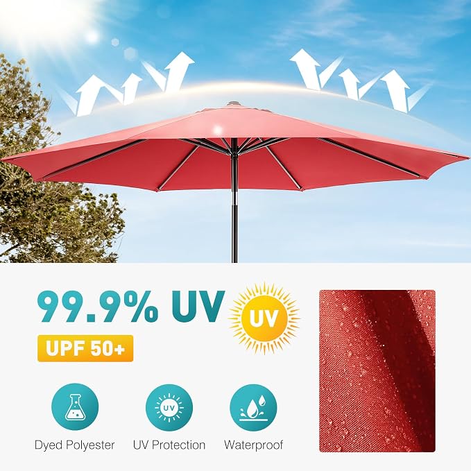 OLIXIS 9ft Patio Table Umbrella, Outdoor Patio Umbrella with Tilt for Pool | 9 Feet Patio Umbrella with Crank Button 8 Sturdy Ribs, Waterproof Sun Shade Umbrella for Market Beach Terrace Restaurant
