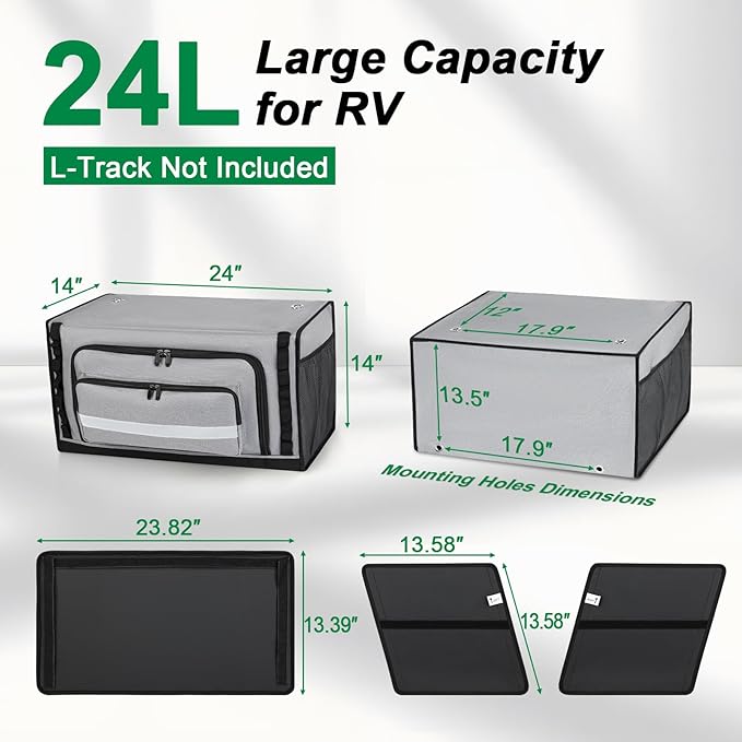 24" RV Overhead Storage Cabinet, Soft-Sided Overhead Organizer for Vans, RV Organizer Storage Cabinet Compatible with Mercedes-Benz Sprinter, Ford Transit & RAM Promaster Vans, Gray