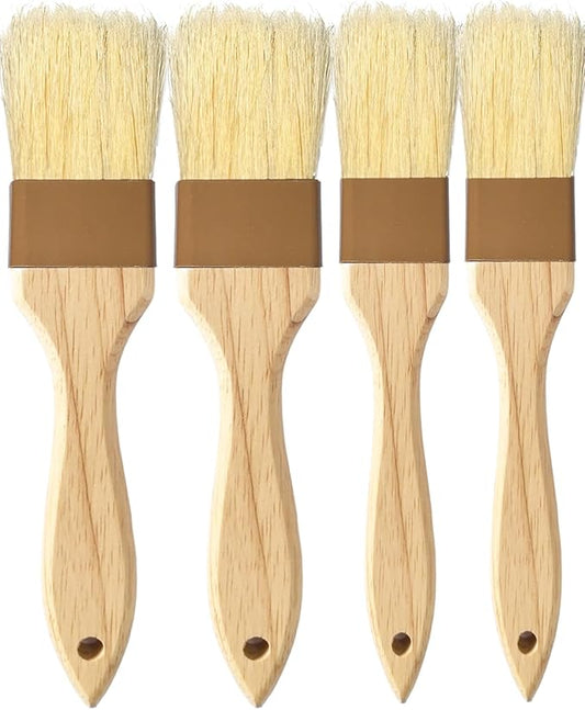 Pastry Basting Brush Natural Bristle - Food Grade Wooden Handle, Heat Resistant 660°F, Non-Shedding & Durable Kitchen Utensils for Cooking, Baking, Butter, BBQ, Oil Sauce & Egg Wash (1", 1.5", 4 Pack)