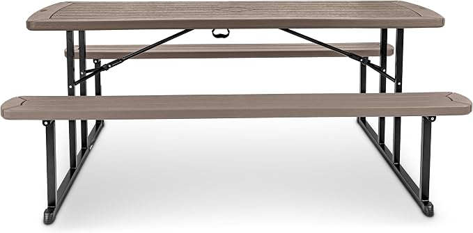 OEF Furnishings Heavy Duty Blow Molded Folding Picnic Table - Brown, Brown Frame