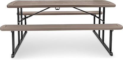 OEF Furnishings Heavy Duty Blow Molded Folding Picnic Table - Brown, Brown Frame