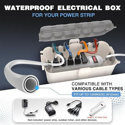 Flemoon Medium Outdoor Electrical Box Waterproof with Clear Lid, Weatherproof Extension Cord Cover for Photocell Light Sensor Timer, Power Strip, Outlet, Plug, Socket, Transparent and White