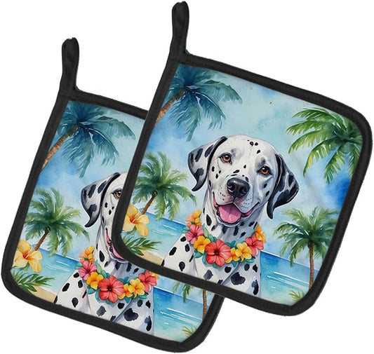 Caroline's Treasures Dalmatian Luau Pair of Pot Holders Kitchen Heat Resistant Pot Holders Sets Oven Hot Pads for Cooking Baking BBQ, 7 1/2 x 7 1/2